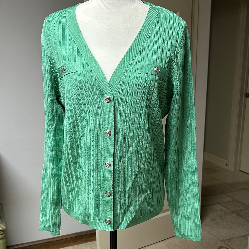 White House Black Market Green Cardigan Sweater